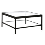 32" Clear And Black Glass And Steel Square Coffee Table With Shelf