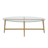 50" Clear Glass And Gold Steel Oval Coffee Table
