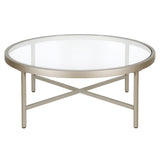 36" Silver Glass And Steel Round Coffee Table