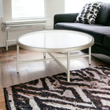 36" Silver Glass And Steel Round Coffee Table