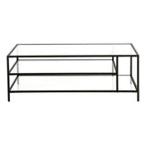 46" Black Glass And Steel Coffee Table With Two Shelves