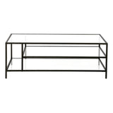46" Black Glass And Steel Coffee Table With Two Shelves