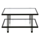 32" Clear And Black Glass And Steel Square Coffee Table With Shelf