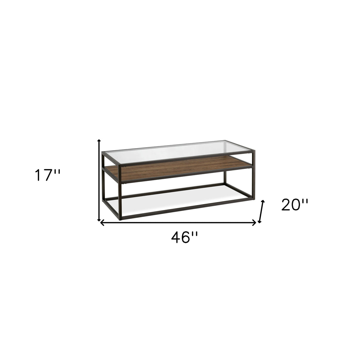 46" Black and Clear Glass And Steel Coffee Table With Shelf