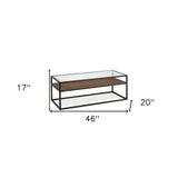 46" Black and Clear Glass And Steel Coffee Table With Shelf