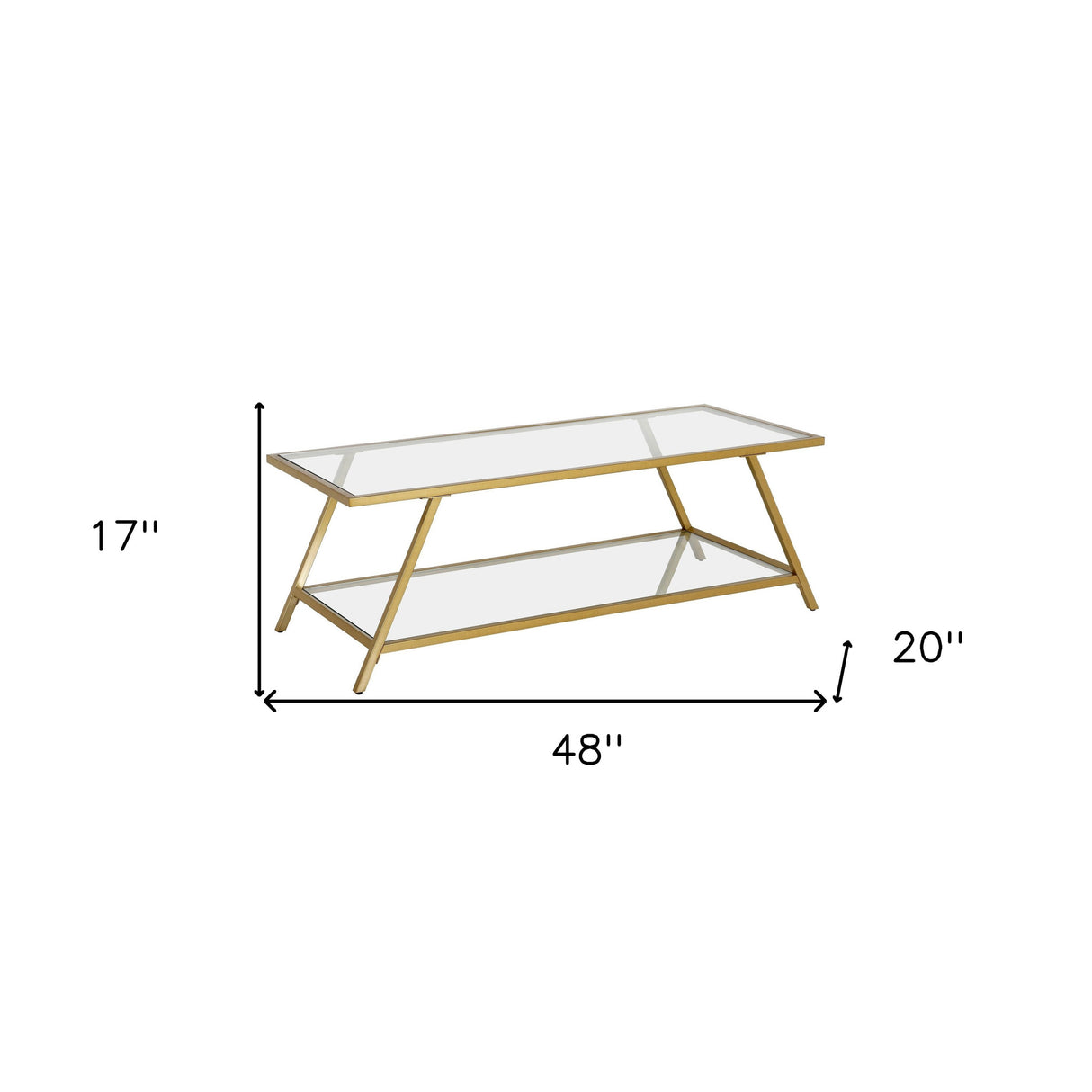 48" Gold Glass And Steel Coffee Table With Shelf