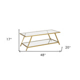 48" Gold Glass And Steel Coffee Table With Shelf