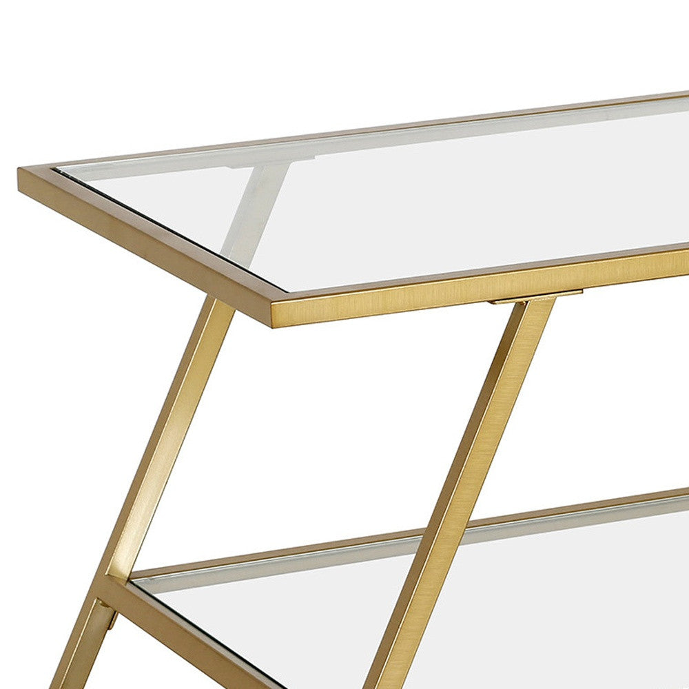 48" Gold Glass And Steel Coffee Table With Shelf