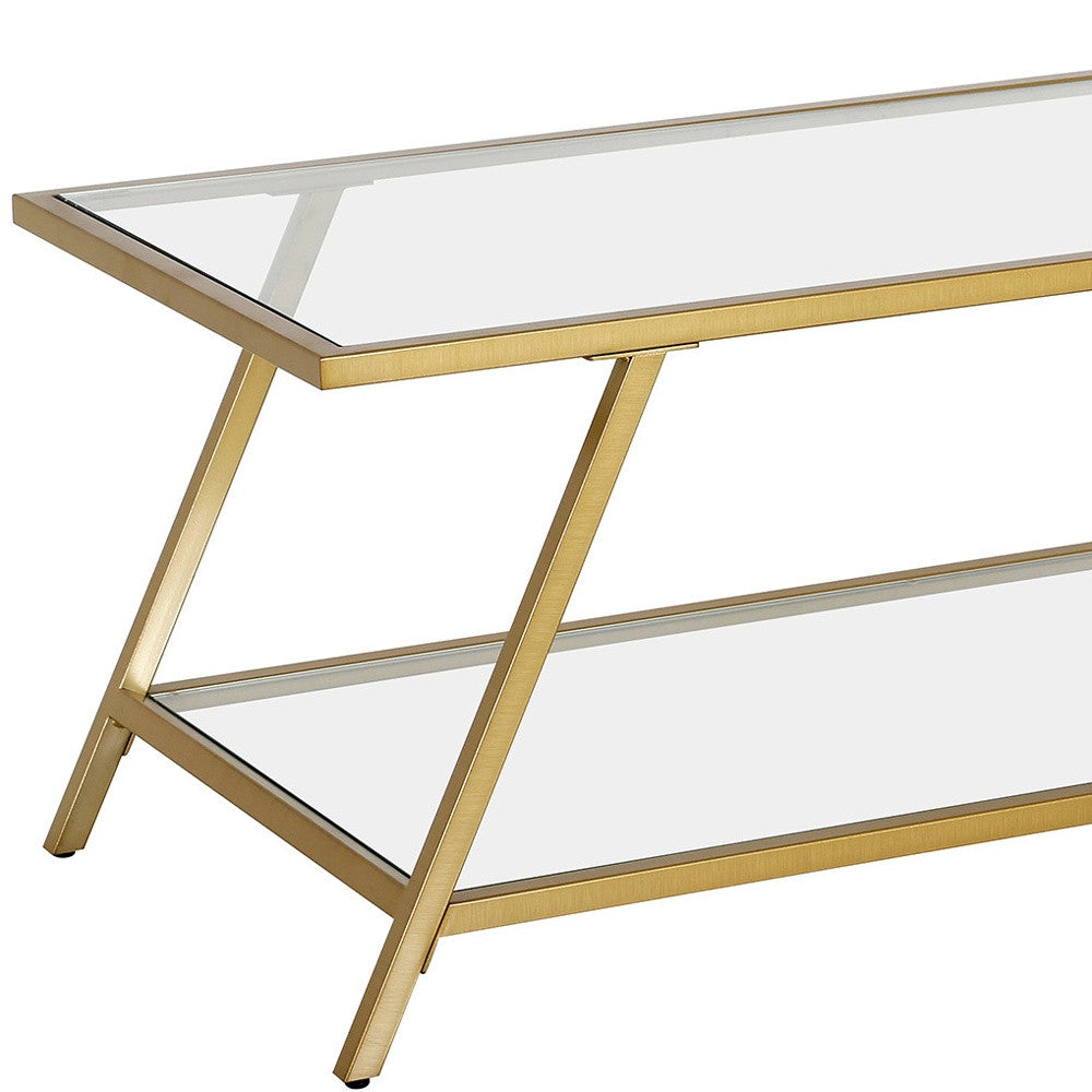 48" Gold Glass And Steel Coffee Table With Shelf