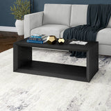 48" Black Faux Wood Coffee Table With Shelf