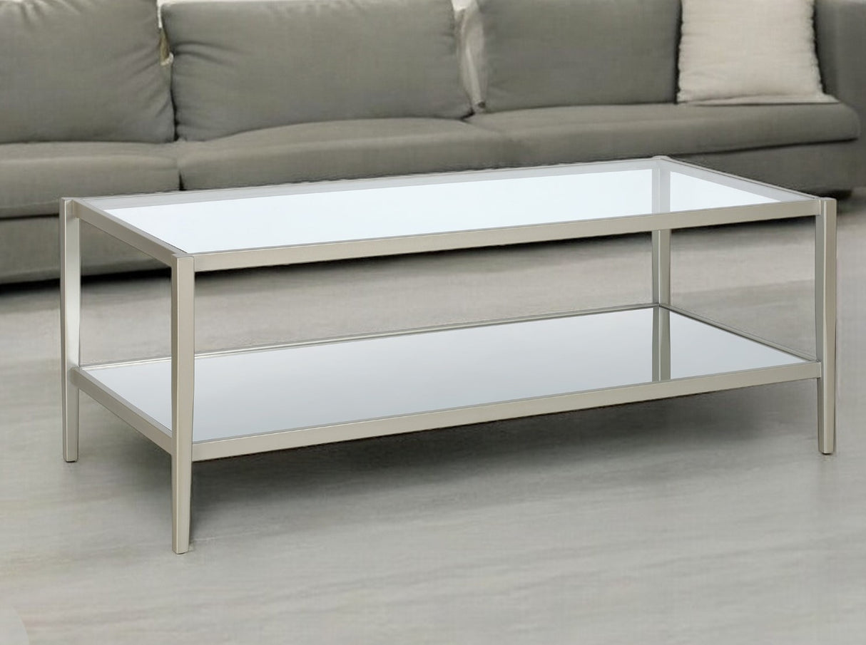 45" Silver Glass And Steel Coffee Table With Shelf