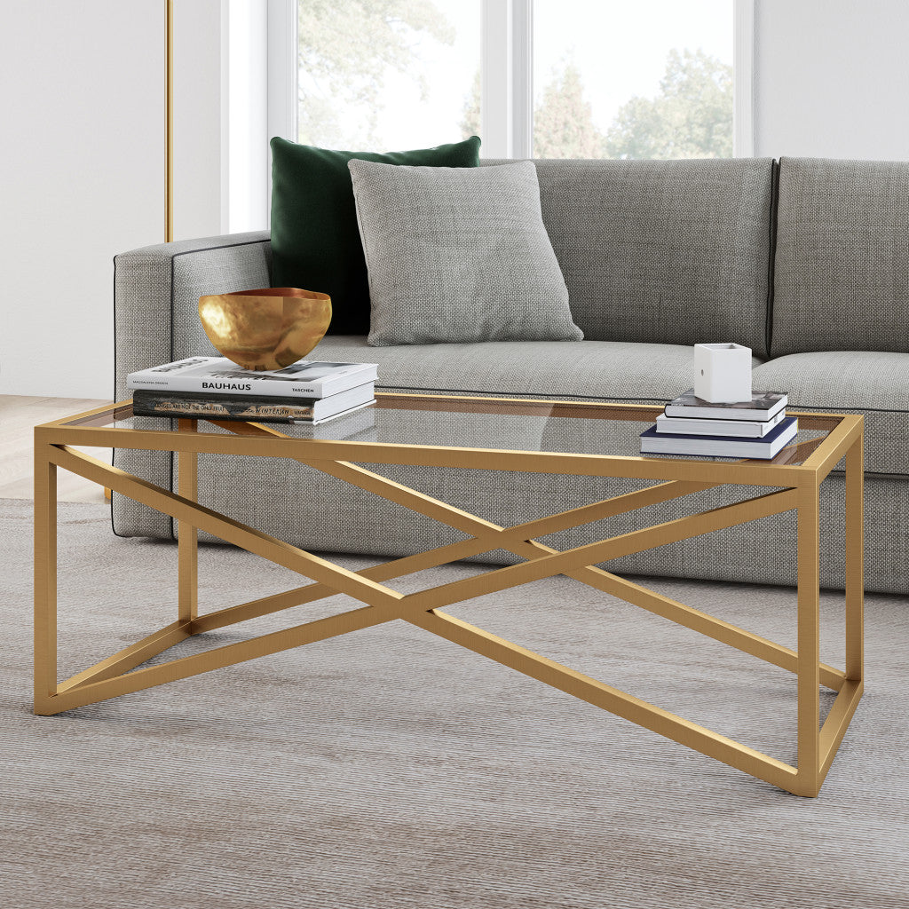 46" Gold Glass And Steel Coffee Table