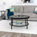 32" Clear And Black Glass And Steel Round Coffee Table With Shelf