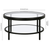 32" Clear And Black Glass And Steel Round Coffee Table With Shelf