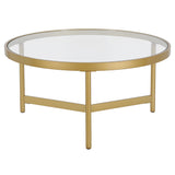 32" Gold Glass And Steel Round Coffee Table