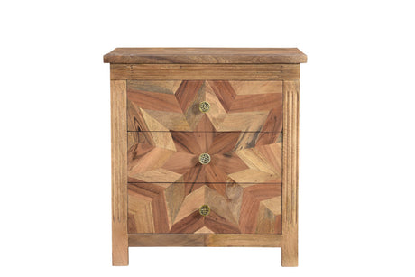 30" Brown Three Drawer Geometric Solid Wood Nightstand