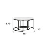 Set of Two 35" White And Black Faux Marble And Steel Round Nested Coffee Tables