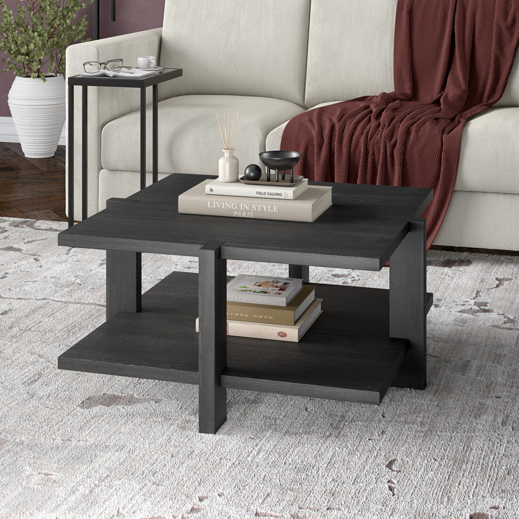 35" Gray Square Coffee Table With Shelf