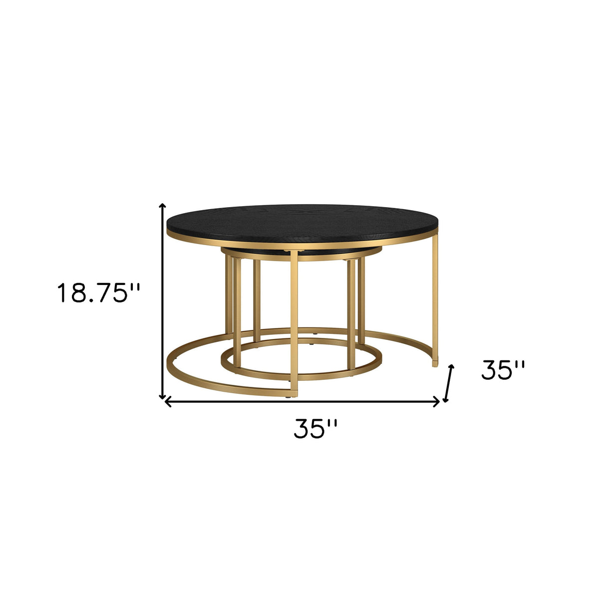 Set of Two 35" Black And Gold Steel Round Nested Coffee Tables