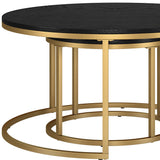 Set of Two 35" Black And Gold Steel Round Nested Coffee Tables