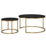 Set of Two 35" Black And Gold Steel Round Nested Coffee Tables