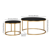 Set of Two 35" Black And Gold Steel Round Nested Coffee Tables