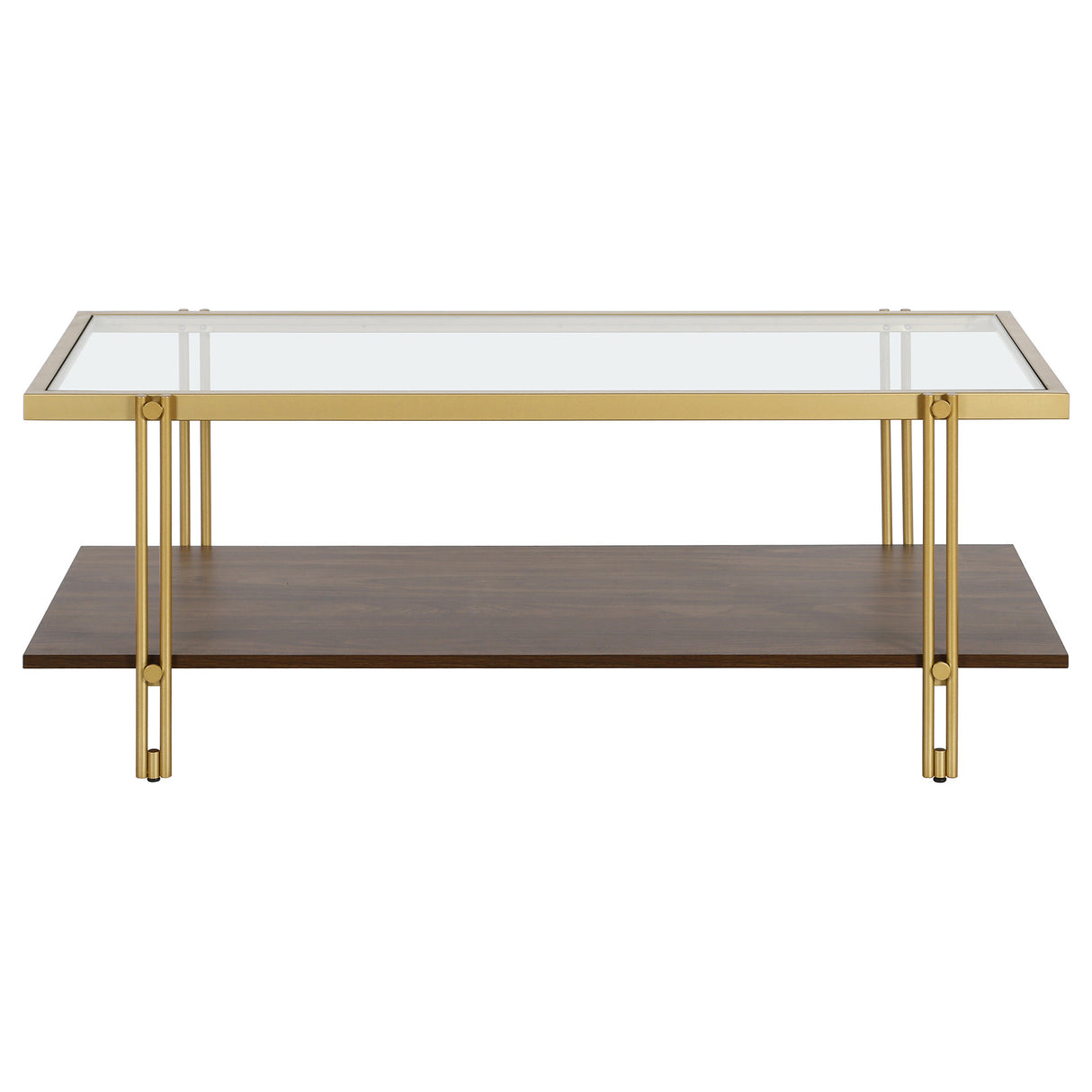 45" Brown And Gold Glass And Steel Coffee Table With Shelf