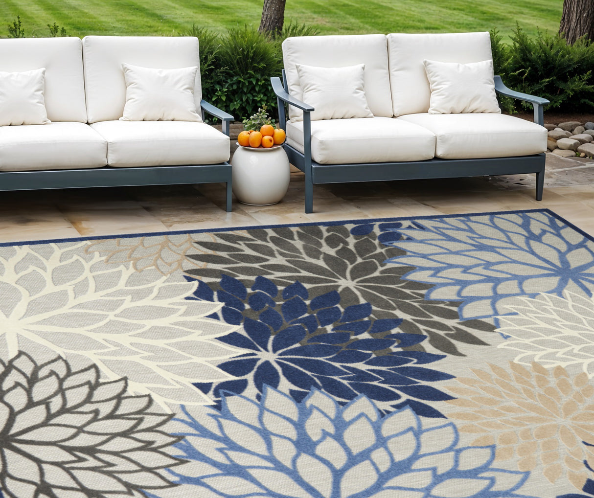 12' X 15' Blue Floral Power Loom Area Rug