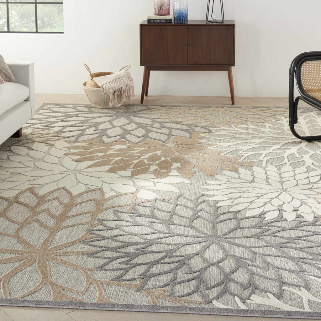 12' X 15' Natural Floral Power Loom Area Rug