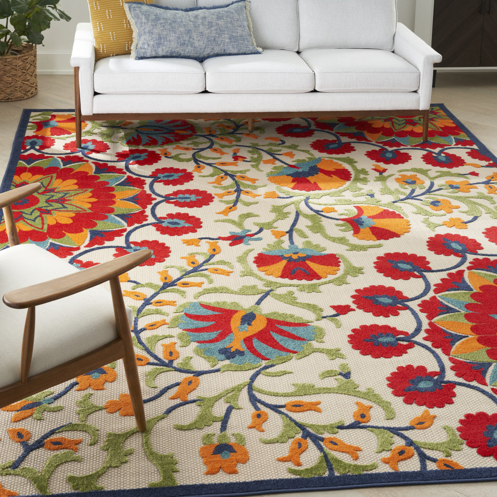 10' X 14' Red and Ivory Indoor Outdoor Area Rug