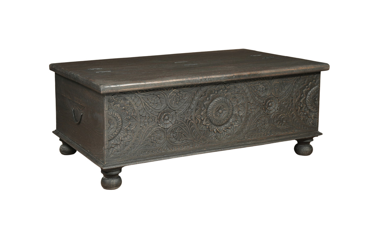 49" Black Solid Wood Distressed Lift Top Coffee Table