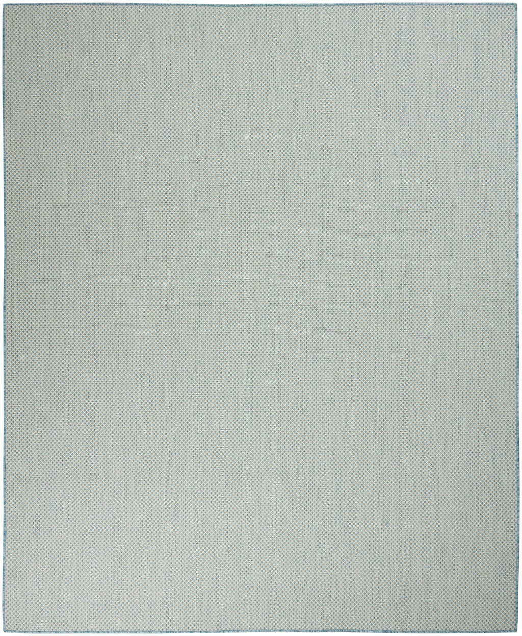 9' X 12' Aqua and Ivory Indoor Outdoor Area Rug