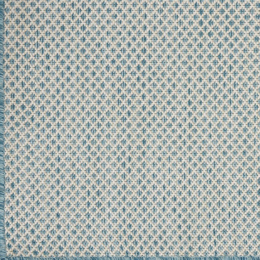 9' X 12' Aqua and Ivory Indoor Outdoor Area Rug