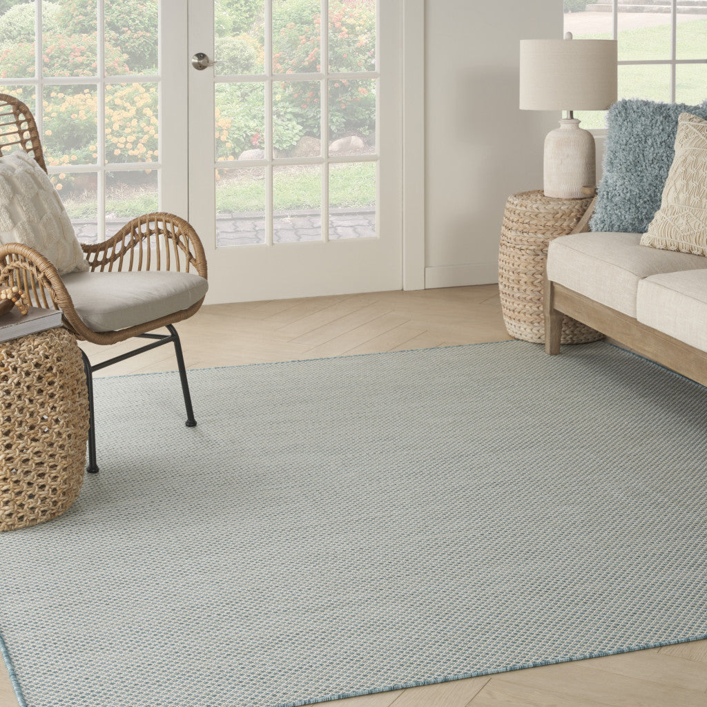 8' Aqua and Ivory Indoor Outdoor Area Rug