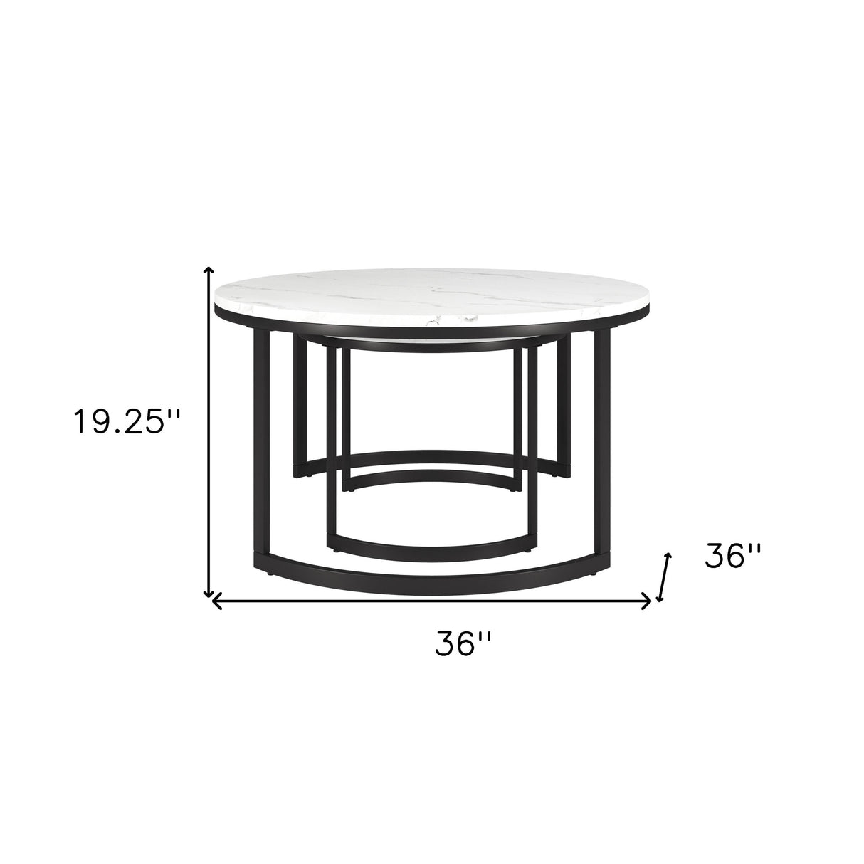 Set of Two 36" White And Black Faux Marble And Steel Round Nested Coffee Tables