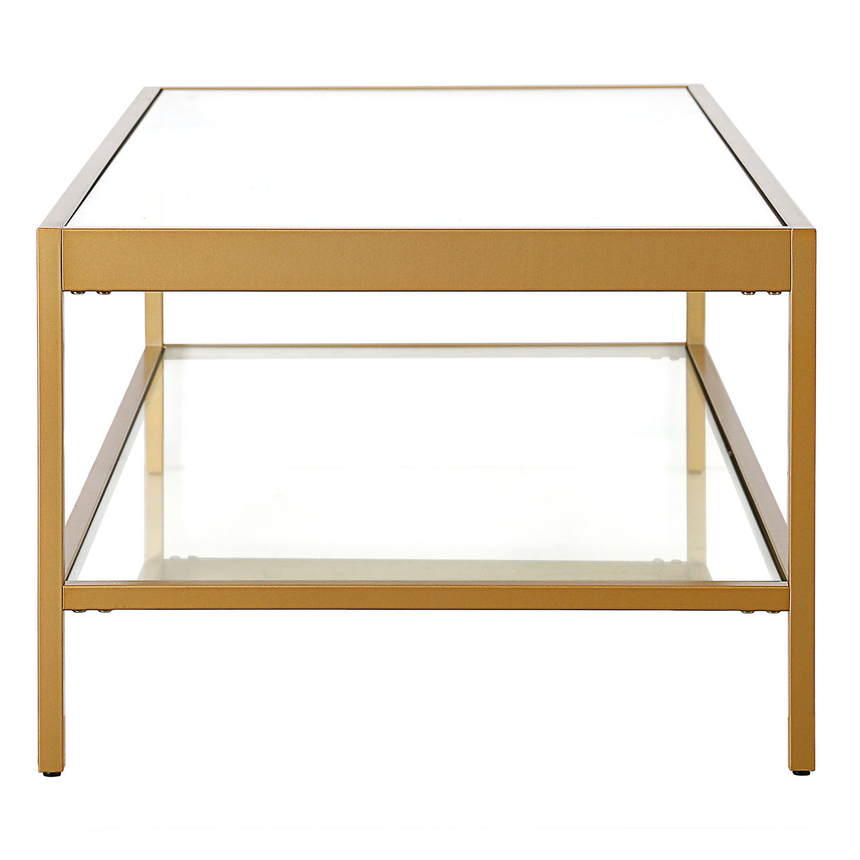 54" Clear And Gold Glass And Steel Coffee Table With Shelf