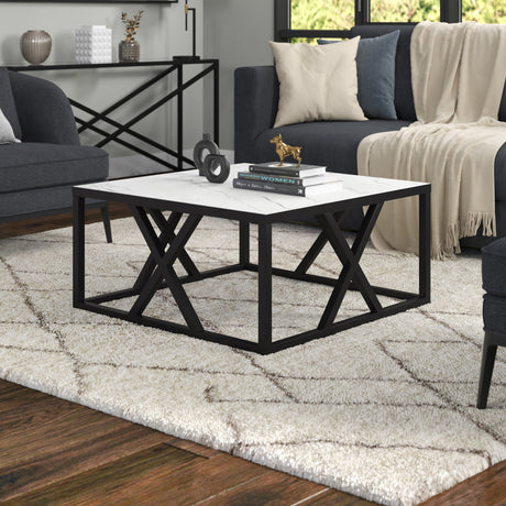 35" White And Black Steel Square Coffee Table