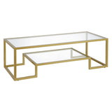 54" Clear And Gold Glass And Steel Coffee Table With Shelf