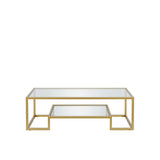 54" Clear And Gold Glass And Steel Coffee Table With Shelf