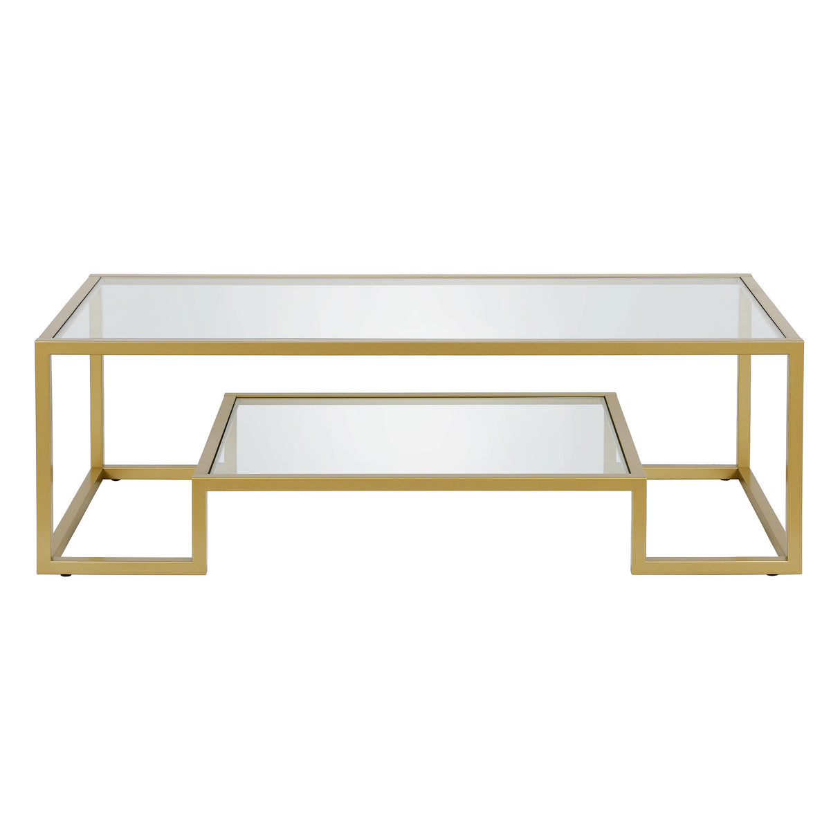 54" Clear And Gold Glass And Steel Coffee Table With Shelf