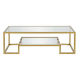 54" Clear And Gold Glass And Steel Coffee Table With Shelf