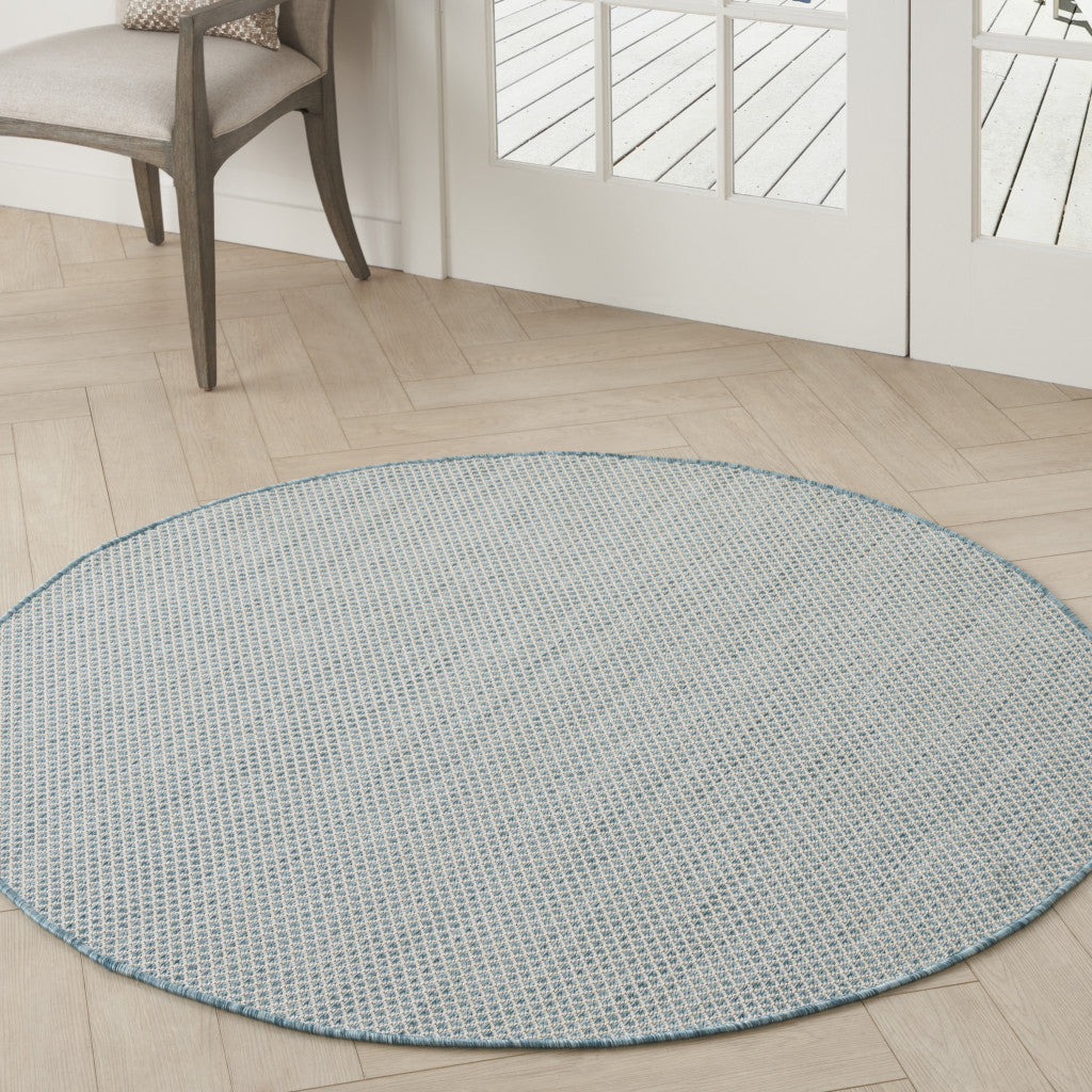 5' Blue Round Geometric Power Loom Area Rug