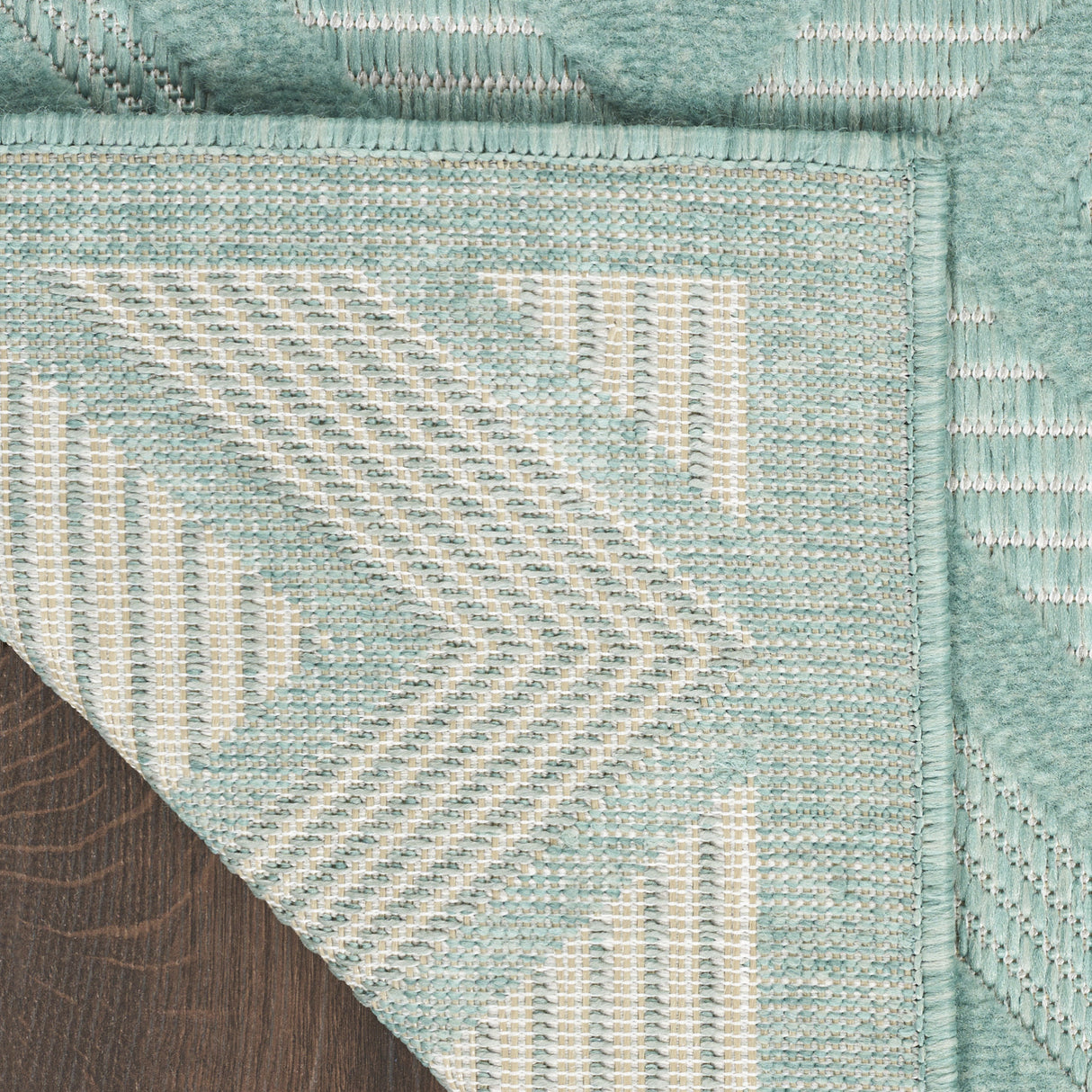 7' X 10' Aqua Geometric Flatweave Area Rug