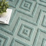 7' X 10' Aqua Geometric Flatweave Area Rug