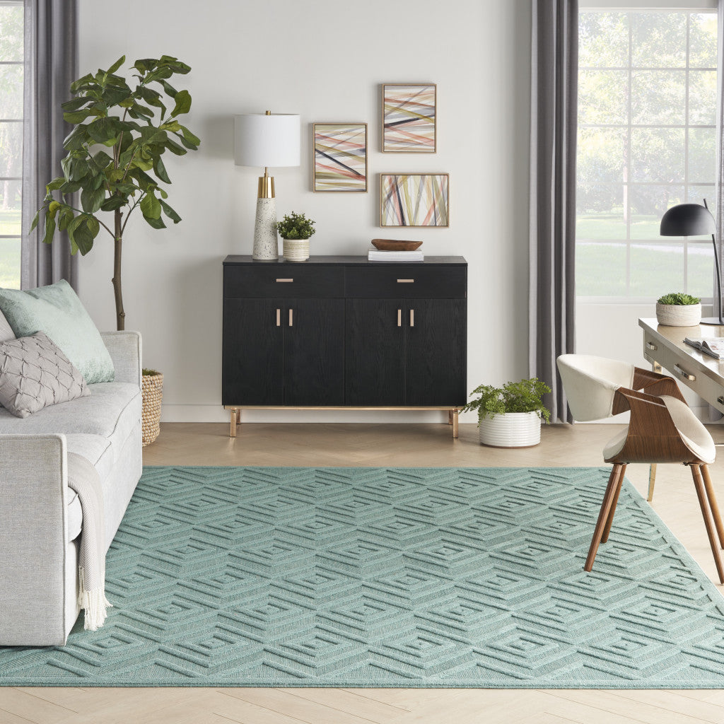 7' X 10' Aqua Geometric Flatweave Area Rug