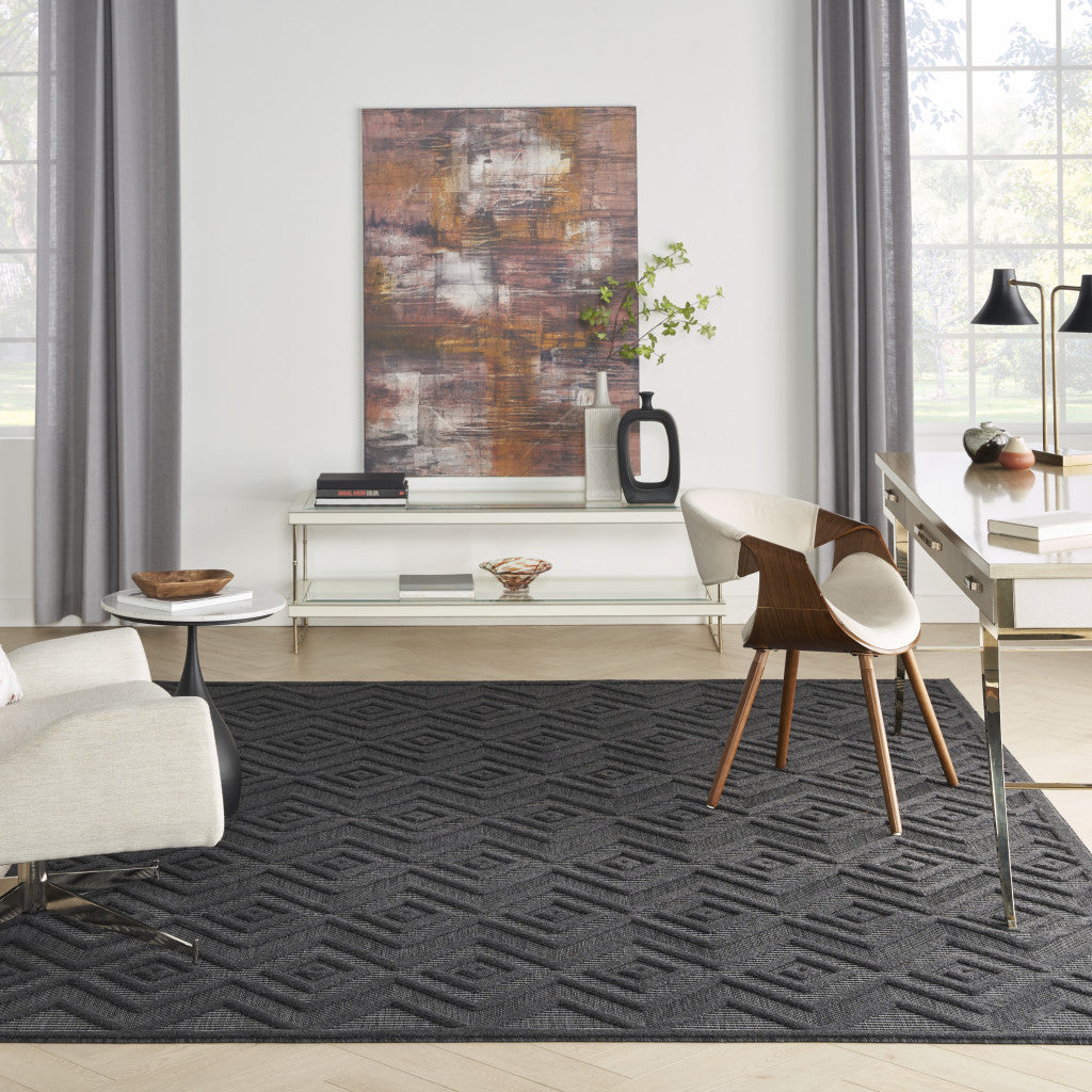 8' X 10' Black Geometric Flatweave Area Rug