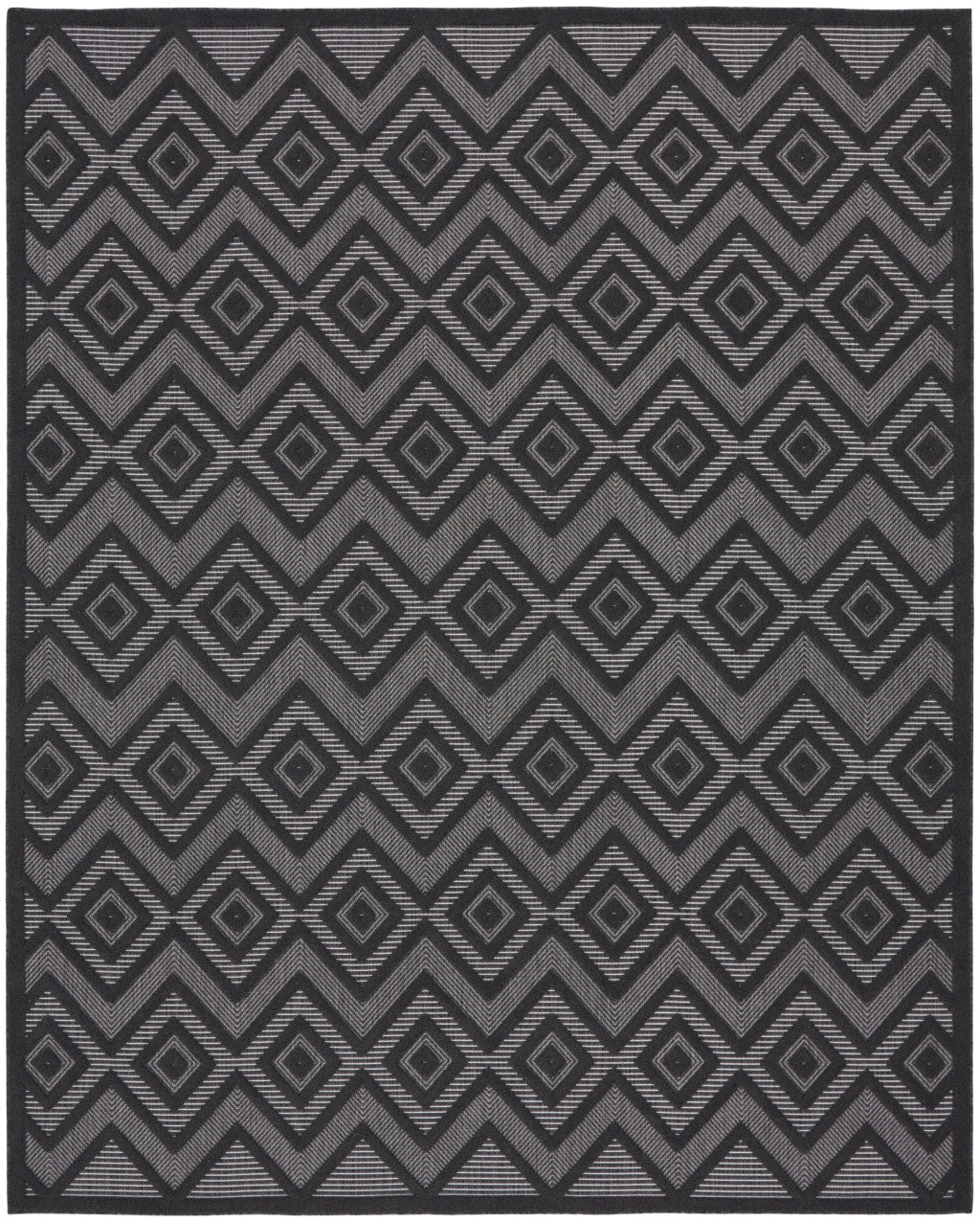 7' X 10' Black Geometric Flatweave Area Rug