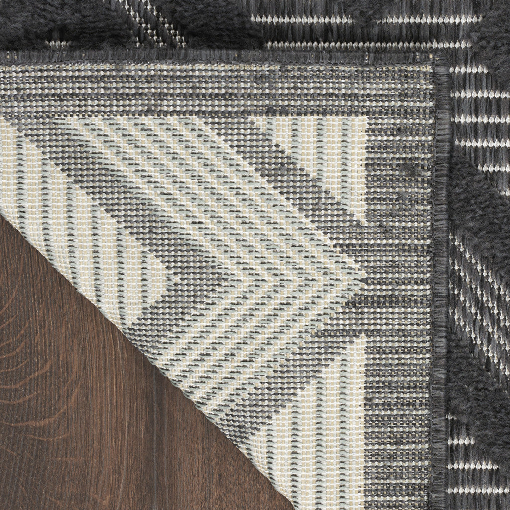 7' X 10' Black Geometric Flatweave Area Rug