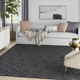 7' X 10' Black Geometric Flatweave Area Rug