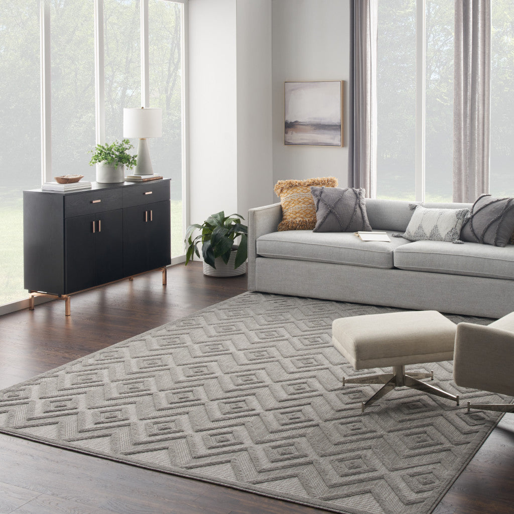 7' X 10' Gray Geometric Flatweave Area Rug